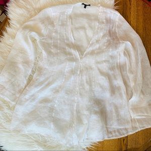 Eileen Fisher sheer linen silk button cover up